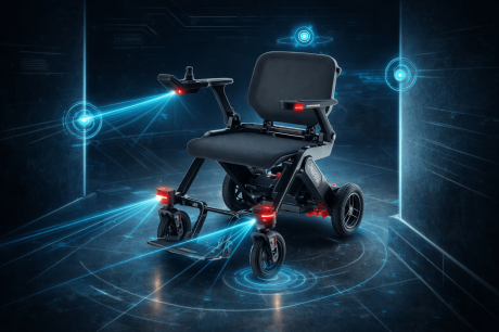 Futuristischer rollstuhl mit Hightech-Sensoren